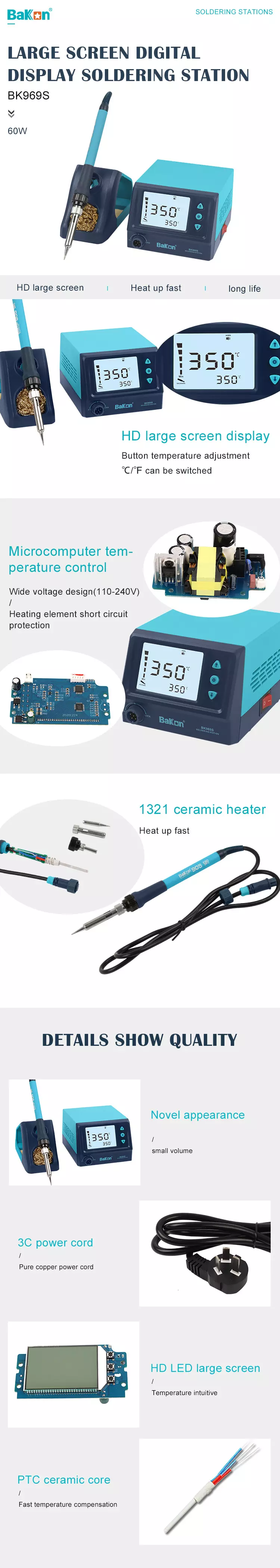 Bakon BK969S Ceramic Heater 60W singlesoldering Stations